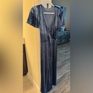 Elegant Blue Velvet Dress